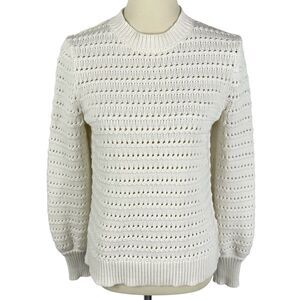 J. Crew Ivory Balloon Sleeve Pointelle Knit Pullover Sweater Women’s Small AW847